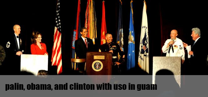 Clinton Impersonator Tim Watters, Palin Impersonator Patti Lyons, and Obama Impersonator Reggie Brown Performing in Guam for the USO